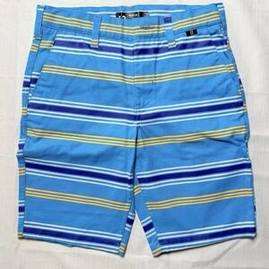 Hurley Youth Boys 12 Blue Striped Chino Flat Front Colorful Shorts
